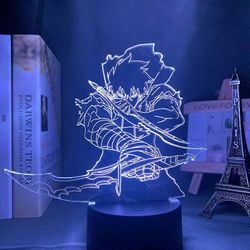Yöpöytävalaisin Sung, Jin-Woo Anime Led Light Solo lastenhuoneen sisustukseen Yövalo Kid Bithday Gift Manga 3D-lamppu Makuuhuone pojille Tytöt Lahj...