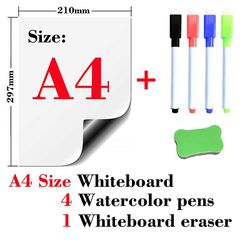 Magnetiske soft whiteboard køleskab klistermærker sletning Memo Opslagstavle A4 4Pen 1Eraser