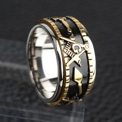 Bricks Masons Drejeligt kompas og firkantet g frimurerisk ring (forskellige farver) Halvt guld 10