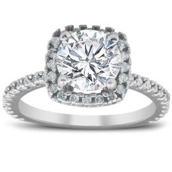 Pompeii3 2 1/2CT Diamond Cushion Halo Engagement Ring 14k Hvid Guld 4.5