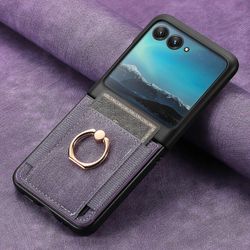 Nahkainen tekstuuri retro puhelinkotelo Motorola Razr 50 Ultra / Razr 50: lle korttipaikalla ja renkaalla Violetti