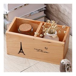 Ruili Zakka Opbevaring Box Træ 2 Gitter Pen Container Tabel Dekoration beige