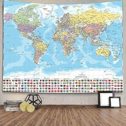 World Map Tapestry Wall Hanging Verdenskort tapet væg hængende for børn Studerende, verdenskort med