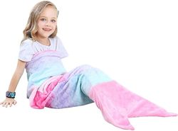 Kids Mermaid Tail Tæppe, Blød Varm Plys Fleece sovepose Tæppe