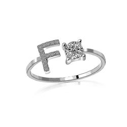 A-z Brev Guld Farve Metal Justerbar Åbning Ring, Initialer Navn Alphabet Hvid F