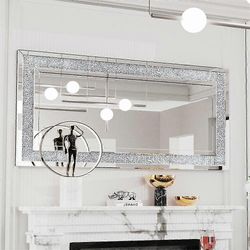 1200mm suuri murskattu timantti kimalteleva peili leveäreunainen koristeellinen hopea seinäpeili