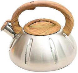 Ruostumattomasta teräksestä valmistettu viheltävä vedenkeitin, ergonominen puinen kahva keittiö teakettle, kaasuliesi induktioon