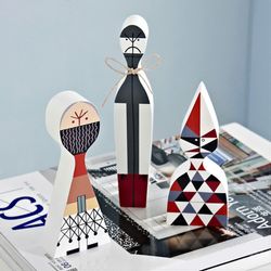 Modernit abstraktit puiset nuket maalatut perhekäsityöt koristeet vauvan lelut koti koristeellinen malli 3 kpl Kuten