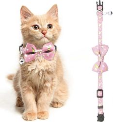 Kissan kaulus, kissanpennun kaulus kellolla ja irrotettavalla rusetilla, pikalukitus turvakaulus kissanpennuille ja kissoille (vaaleanpunainen)