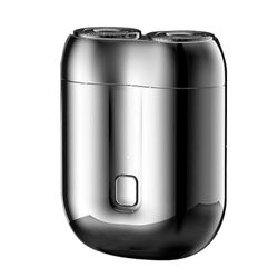 Kaksipäinen sähköinen partakone miehille - mini-USB-parranajokone, kannettava, pestävä Hopea