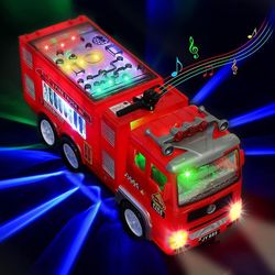 Brannbil leketøy 4d opplyst - Elektrisk brannbil redningsbil med lys og lyder Pedagogisk Led Lyn Utrykningskjøretøy Bil leketøy CYK