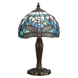 Interiors 1900 Lighting Guldsmed 1 lys bordlampe Mørk bronze, Blå, Tiffany Stil Glas, E14