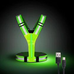 Linkrunning Reflekterende vest løbetøj, USB genopladelig LED Light Up Vest Høj synlighed med justerbar talje / skulder til jogging Løb, cykling grø...