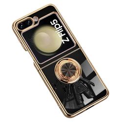Samsung Galaxy Z Flip5 5G -kotelolle astronauttirenkaalla jalustalla 6D-galvanointi TPU-puhelimen kansi - Monivärinen Black