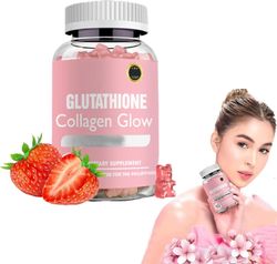 Frusde Glutation Collagen Glow Strawberry Flavor, 60 ekologiska tuggbara gummier, glutation kollagen glow gummies, koreanska kollagen gummies för m...