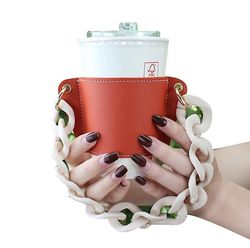 Yunshu Kaffekop Tote Drink Carrier Genanvendelig drikkevareholder med håndtagskæde orange beige