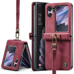 Oppo Find N2 Flip 5G -lompakkokotelo AUTSPACE A01 -nahkainen jalustakotelo RFID-suojatulla korttipidikkeellä Monivärinen Red