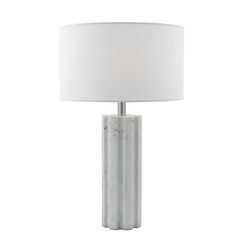 Dar Lighting Erebus bordlampe sten med hvid linned rund tromleskærm