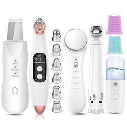 Ultraääni ihon pesuri + mustapäiden poistoaine sähköinen huokosten puhdistusaine + nano spray kasvohöyrystin + kasvohierontalaite + silmien kauneus...