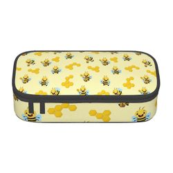 Söpö mehiläinen ja hunajakuvioinen penaali suurikapasiteettinen lyijykynäpussi meikkipussi toimistotarvikkeet paperitavarat kynälaatikko vetoketjulla