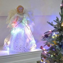 Tree Topper Angel valoilla, 3D Led Angel Tree Topper, seisova valkoinen enkeli joulukuusen latva O