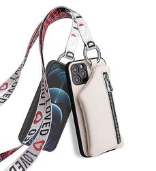 Coosilo Læder telefon sag med mønt pung til Iphone 12/12 Pro Max / iPhone 11 hvid
