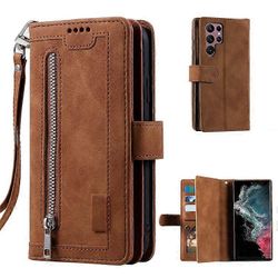 Yhteensopiva Samsung Galaxy S23 Ultra Zipper Pocket 9 korttipaikan muotoilu PU-nahkainen lompakon kansi taitettava jalusta puhelin pudotussuojattu ...