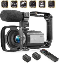 Videokamera Video Vlogging HD-kamera 36mp 1080p digital opptaker, 3 tommers berøringsskjerm videokamera med R