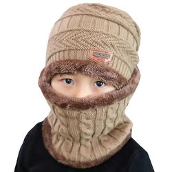 Liltop 2pcs Kids Boy Girl Vinter Varm Foret strikket Hue + Tørklæde Sæt Khaki