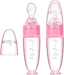 2 stykker baby silikone fodring ske, food feeder Pink