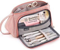 Linkrunning Stor kapacitet penalhus multi-slot pen taske poseholder til midten High School Office College Girl Voksen Simple Opbevaring Sag Pink