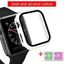 Glas+etui til Apple Watch Serie 6 5 4 3 Se 44 mm 40 mm Iwatch-etui på 42 mm 38 mm skærmbeskytter+cover Apple Watch-tilbehør 4 SE 5 6 - 44MM white 2