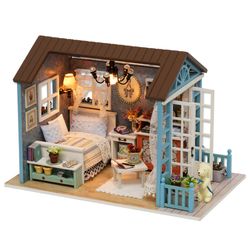 DIY Miniature Dukkehus Kit Realistisk Mini 3D Træhus Værelse Håndværk Med Møbler Led Lys Jule fødselsdagsgave