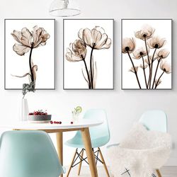 Transparent Floral Art Utskrifter dekorative plakater (3pcs)