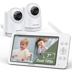 Bonoch MegaView babymonitor med 2 kameraer 7" 720P HD LCD delt skjerm Video Audio Ingen WiFi Auto Night Vision