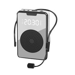 Langaton äänenvahvistin Bluetooth-mikrofonikaiutin mikrofonikuulokkeilla, matkaoppaalle - musta
