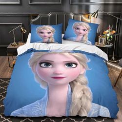 Kerota Vuodevaatteet painettu pussilakana D jäädytetty Elsa-pussilakana vetoketjulla nuorille lapsille, hypoallergeeninen 135 * 200 CM Double200x200cm