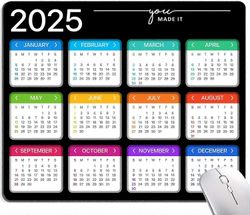 hiirimatto, musta 2025-kalenterin hiirimatto, ensiluokkainen kuvioitu neliömäinen vedenpitävä hiirimatto luistamaton Kalenteri 2025 7 x 8.6 in