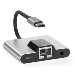 Type-C-Ethernet LAN -verkkosovittimen keskitin USB C - 3,5 mm: n ääni PD-pikalataustelakointiasema