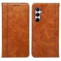 Yhteensopiva Samsung Galaxy S25 -kotelon kanssa Piilotettu magneettinen suljin Posikan rakenne Nahkainen Puhelimen Kansi Keltainen