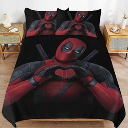 v2923 Lakanat Vuodevaatteet Deadpool Wolverine -vuodevaatteet Erittäin pehmeä ihoystävällinen pussilakana 3-osainen, söpö lohduttaja Vuodesetti poj...