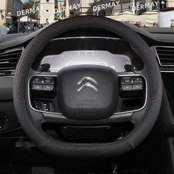 varten Citroen C1 C2 C3 C4 C5 C4L Berlingo C4 PICASSO C5 AIRCROSS auton ohjauspyörän suojus PU nahka luistamattomat autotarvikkeet D shape Black