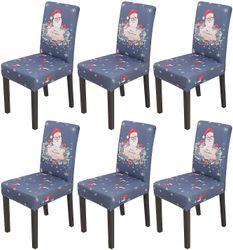 Linkrunning Christmas Dining Chair Cover Sæt med 6 Stretch Spandex Short Dining Chair Slipcovers Aftagelig vaskbar dekorativ stol beskytter sædebet...