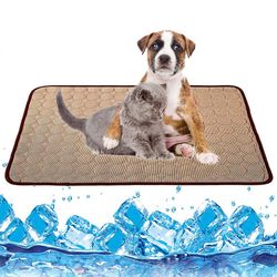 Eveltek Hund Køling Mat Sommer Ice Silk Pet Cool Bed Hunde Katte Kennel Pad Brown 50x40cm
