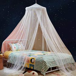 1 Sett Glød-i-mørket Polyester Stjerner Princess Dome Bed Baldakin Hvit L