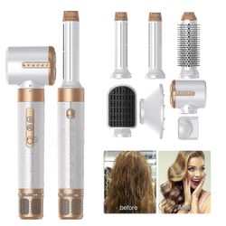 Hårrätare 7 i 1 hårtork Hot Comb Set Våt och torr Professionell curling Iron Styling Tool Hårtork Hushåll EU Plug