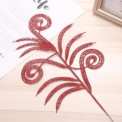 Varychmoo Glitter Fern Leaf julepynt Champagne Rose Guld Sølv Tree Pick Hot Rød 1Pc