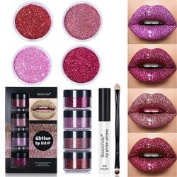 1 setti Glitter huulikiiltosetti Lip Glitter Primer Lip Glitter Powder Gloss Matte Lip Lip Balm Huulipuna Joulu Halloween-lahjat FT lämmin väri