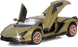 Heytea Leluauto Lambo Sian Fkp3 metallinen malliauto valoilla ja soundback-leluautolla pojille 3+ (armeijan vihreä)