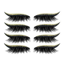 8 par Eyeliner falske vipper Sticker Glitter øjenskygge Makeup Tool guld 4Pairs
